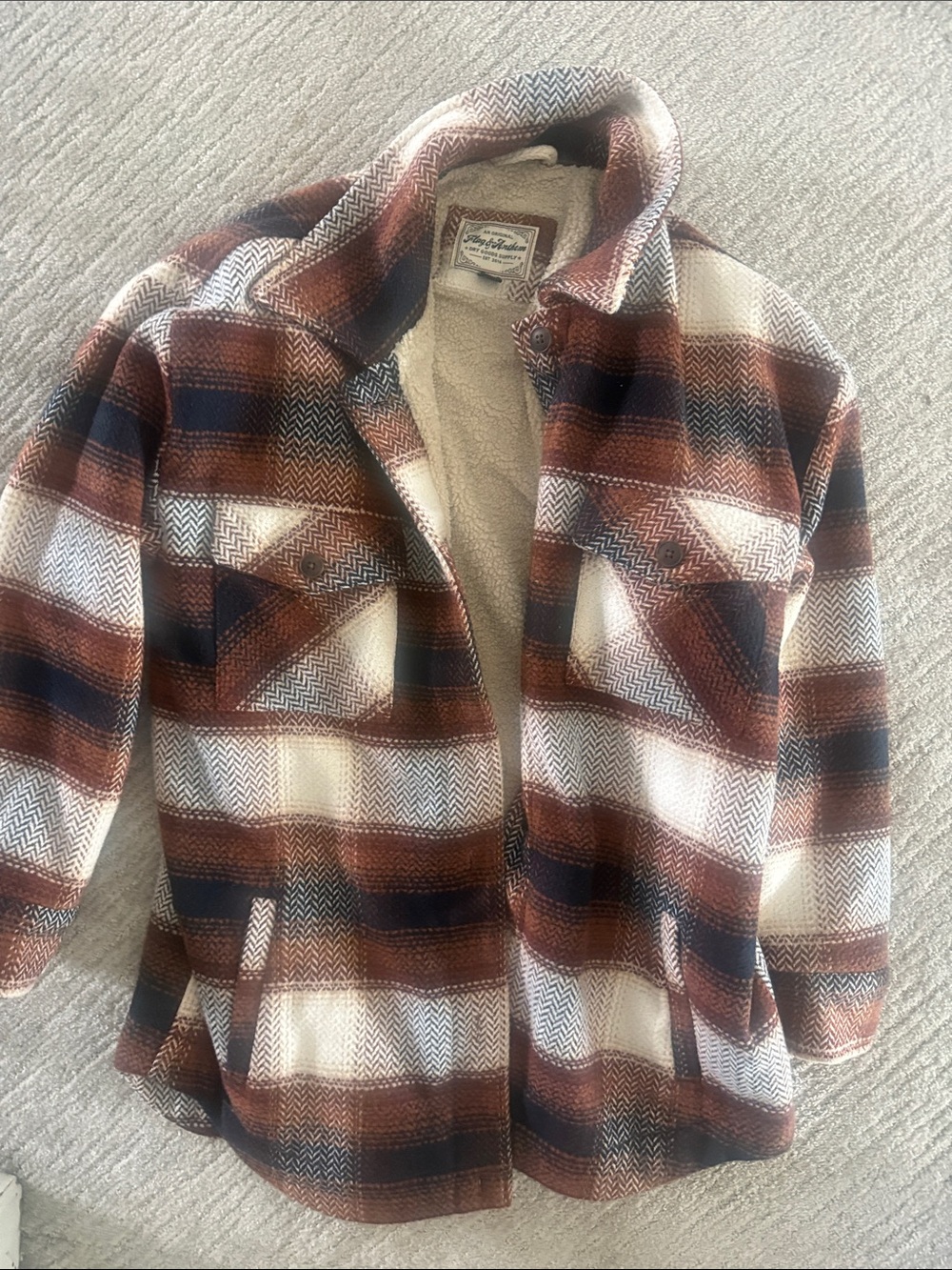 Flag & Anthem Sherpa-Lined Plaid Shacket in Rust, Navy & Cream  NWT small